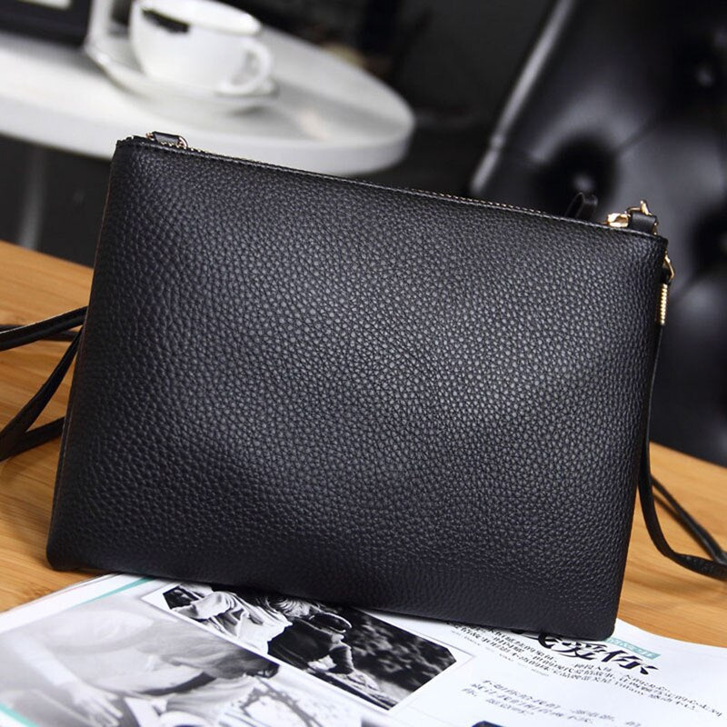 Women's Clutch Bag Simple Black Leather Crossbody Bags Enveloped Shaped Small Messenger Shoulder Bags Big Sale Female Bag - ebowsos