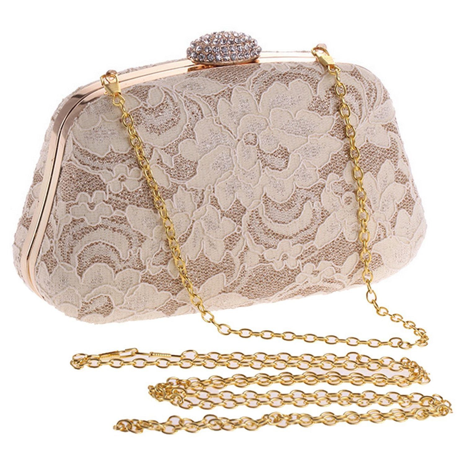 Women's Elegant Floral Lace Evening Clutch Party Prom Handbag Bridal Purse - ebowsos