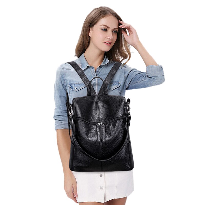 Women's Fashion Casual Party Personality Shoulder Leather Backpack - ebowsos