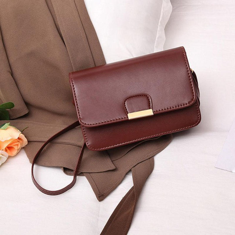 Women's Fashion Leather Simple Solid Handbag Small Shoulder Bags Crossbody Bags for Girls Messenger Bags for Female - ebowsos