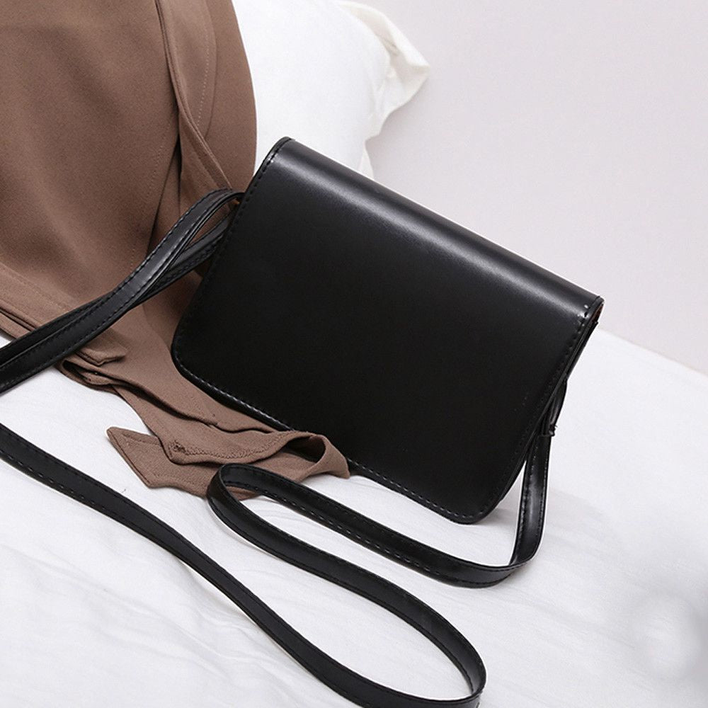 Women's Fashion Leather Simple Solid Handbag Small Shoulder Bags Crossbody Bags for Girls Messenger Bags for Female - ebowsos