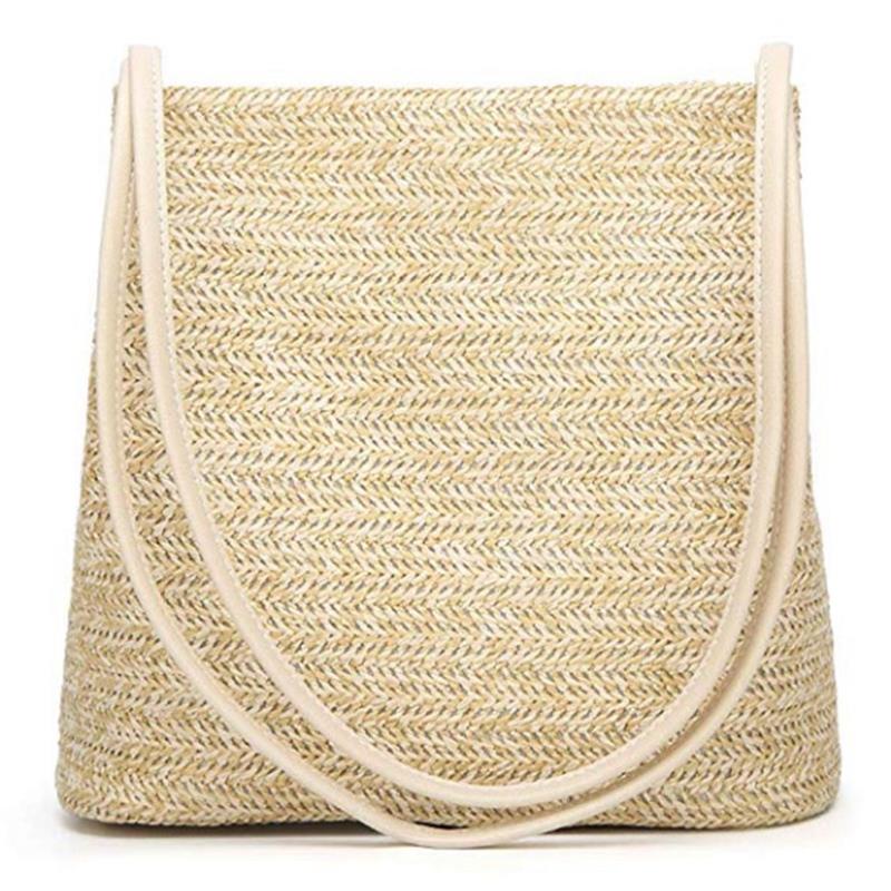 Women's Handbag Fashion Beautiful Straw Woven Tote Large Summer Beach Shoulder Bag, Beige - ebowsos