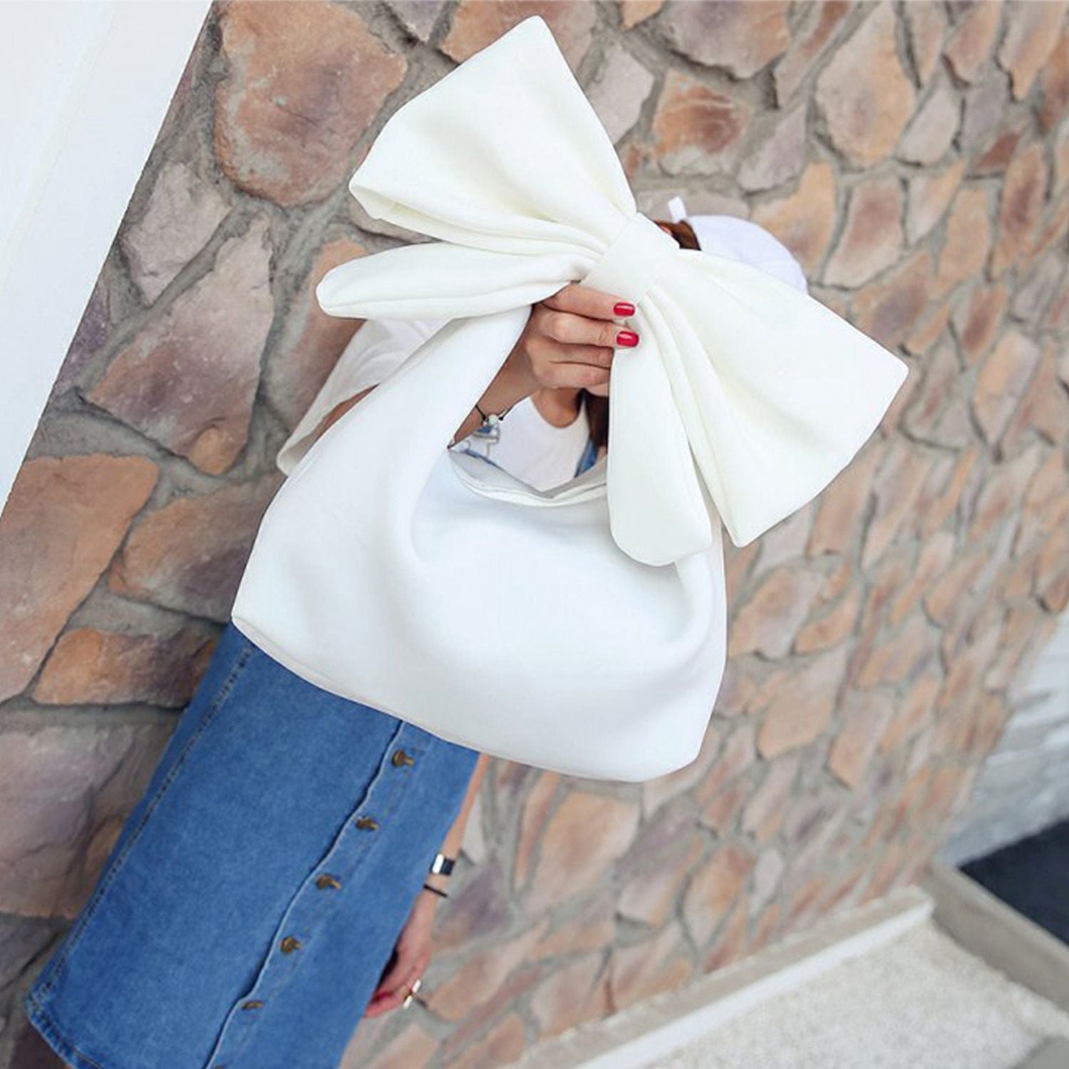 Women's Handbags Bowknot Purse Lady's Lovely Fashion Messenger Bags Solid Shoulder bolsa Bag - ebowsos
