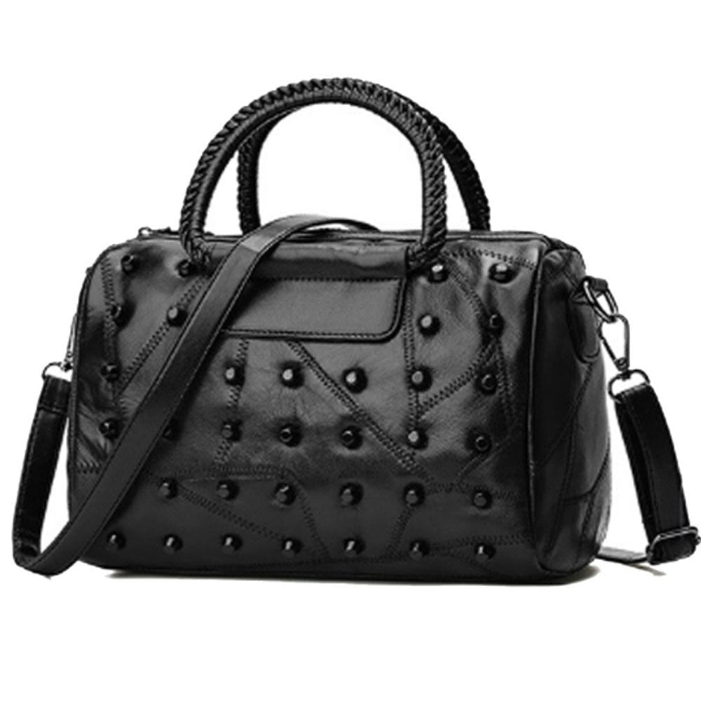 Women's Handbags Purses Totes Top Studded Handle Bags,Black - ebowsos