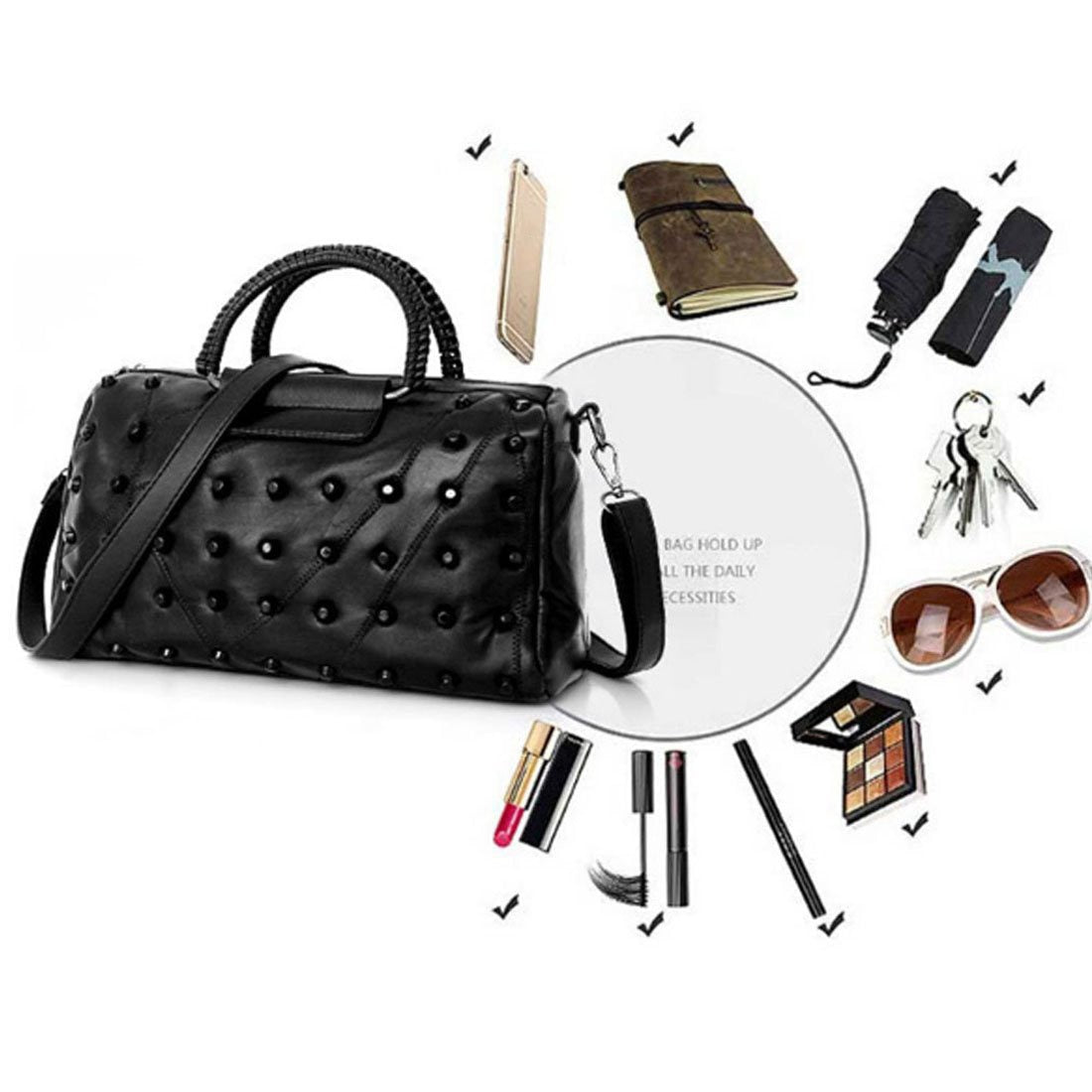 Women's Handbags Purses Totes Top Studded Handle Bags,Black - ebowsos