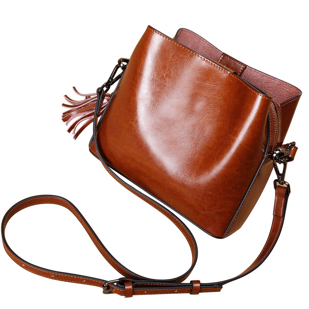 Women's Leather Small Crossbody Bag Wristlet Clutch Crossbody Purse & Top-Handle Handbag Shoulder Bag,Brown-Handbag - ebowsos