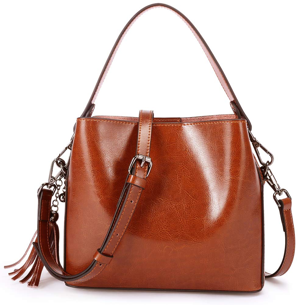 Women's Leather Small Crossbody Bag Wristlet Clutch Crossbody Purse & Top-Handle Handbag Shoulder Bag,Brown-Handbag - ebowsos