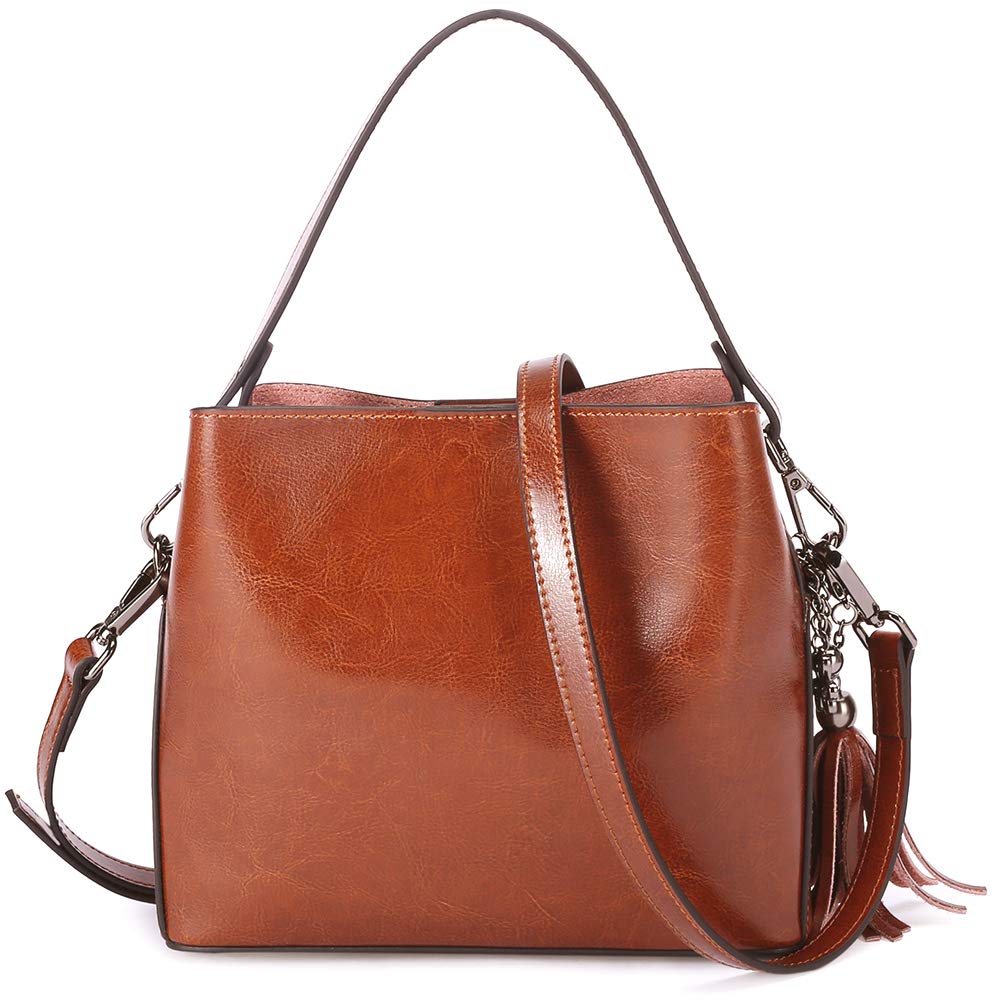 Women's Leather Small Crossbody Bag Wristlet Clutch Crossbody Purse & Top-Handle Handbag Shoulder Bag,Brown-Handbag - ebowsos