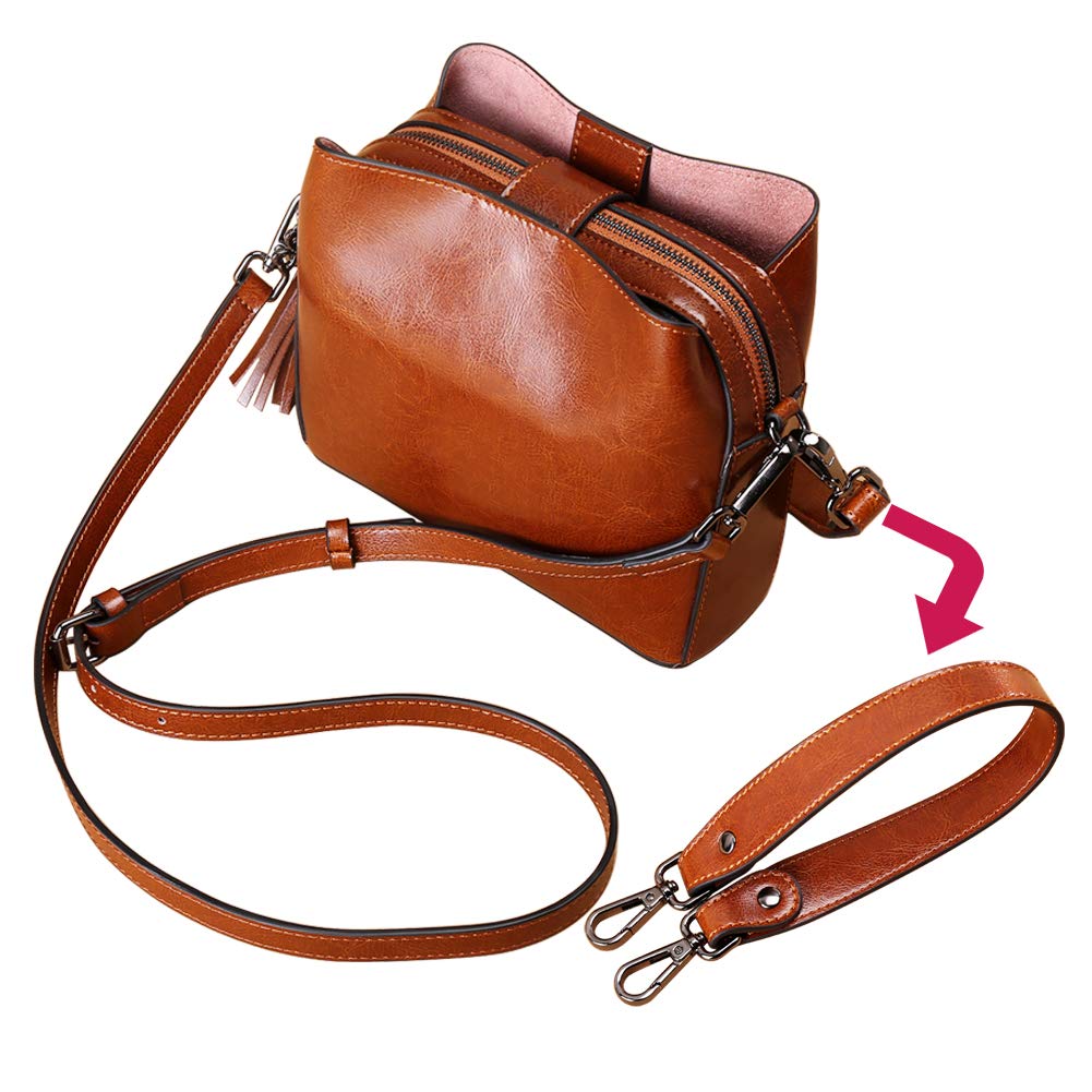 Women's Leather Small Crossbody Bag Wristlet Clutch Crossbody Purse & Top-Handle Handbag Shoulder Bag,Brown-Handbag - ebowsos