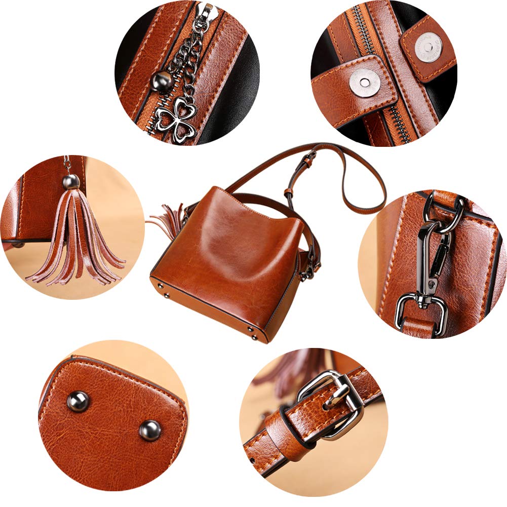 Women's Leather Small Crossbody Bag Wristlet Clutch Crossbody Purse & Top-Handle Handbag Shoulder Bag,Brown-Handbag - ebowsos