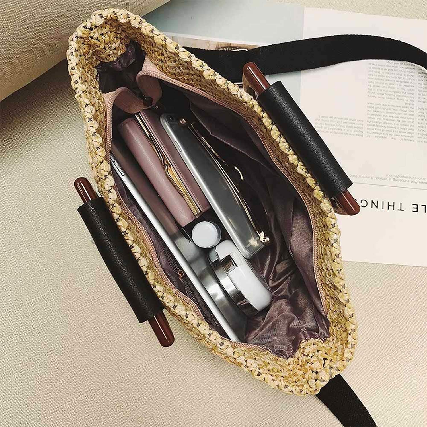 Women's Straw Bag Summer Handbags Shoulder Strap Retro Beach Messenger Crossbody Bag Beach Totes for Girl - ebowsos