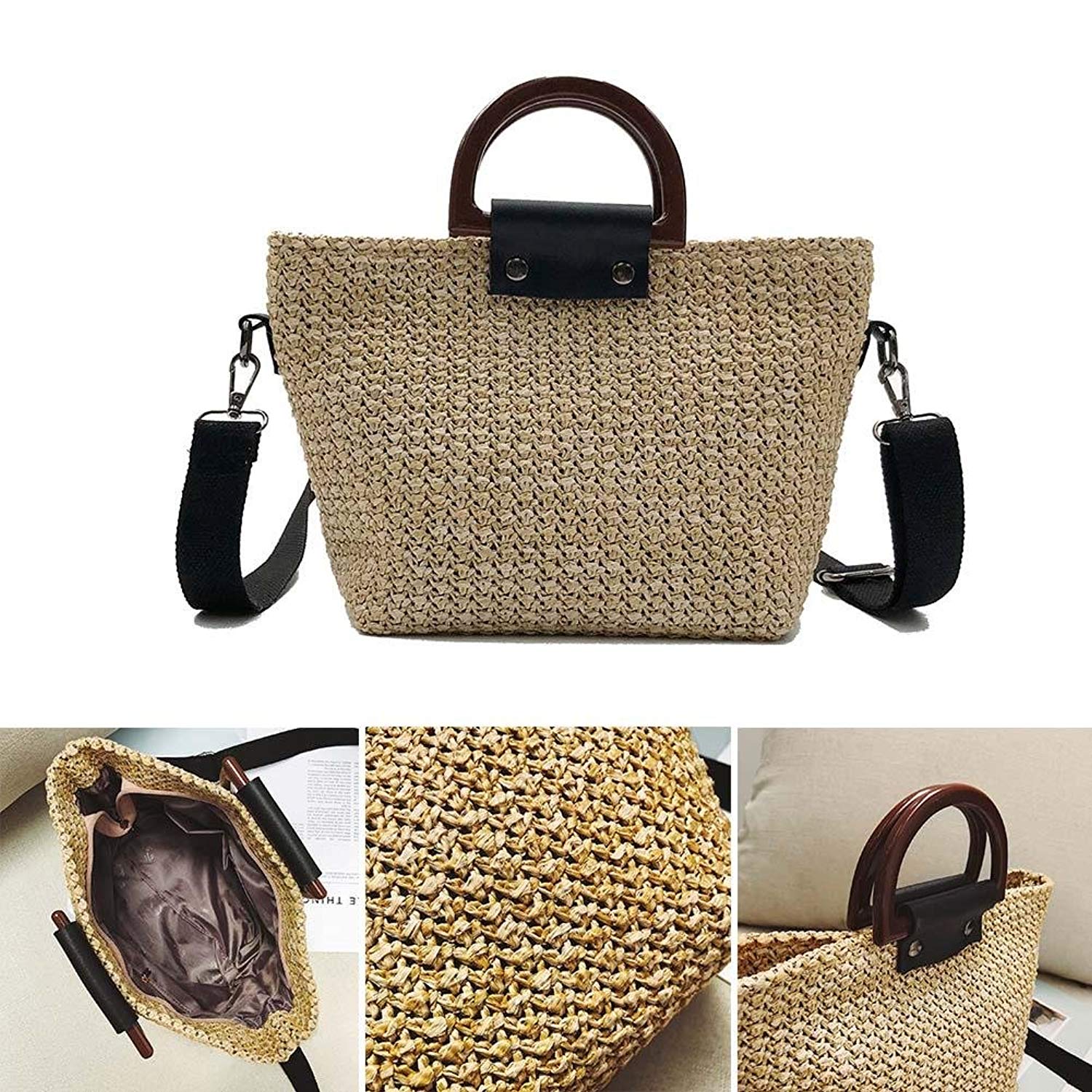 Women's Straw Bag Summer Handbags Shoulder Strap Retro Beach Messenger Crossbody Bag Beach Totes for Girl - ebowsos