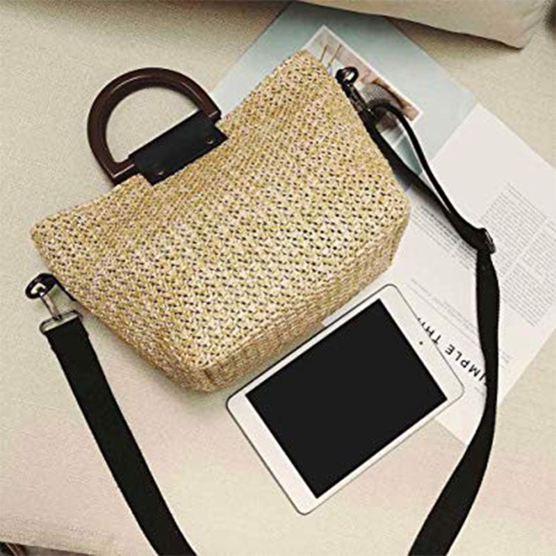 Women's Straw Bag Summer Handbags Shoulder Strap Retro Beach Messenger Crossbody Bag Beach Totes for Girl - ebowsos