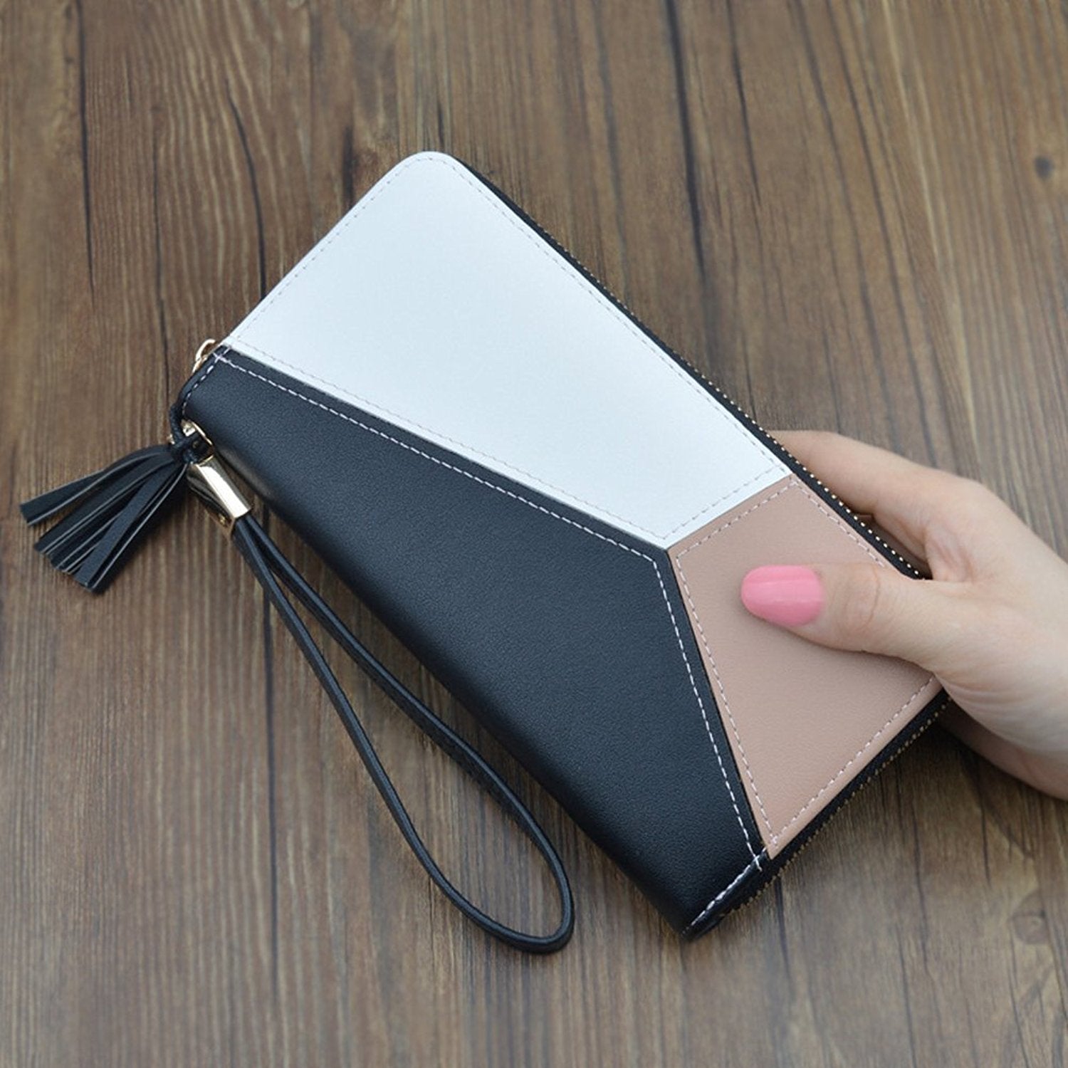 Women's Wallet Long Leather Zipper Ladies Clutch Purse(Black) - ebowsos