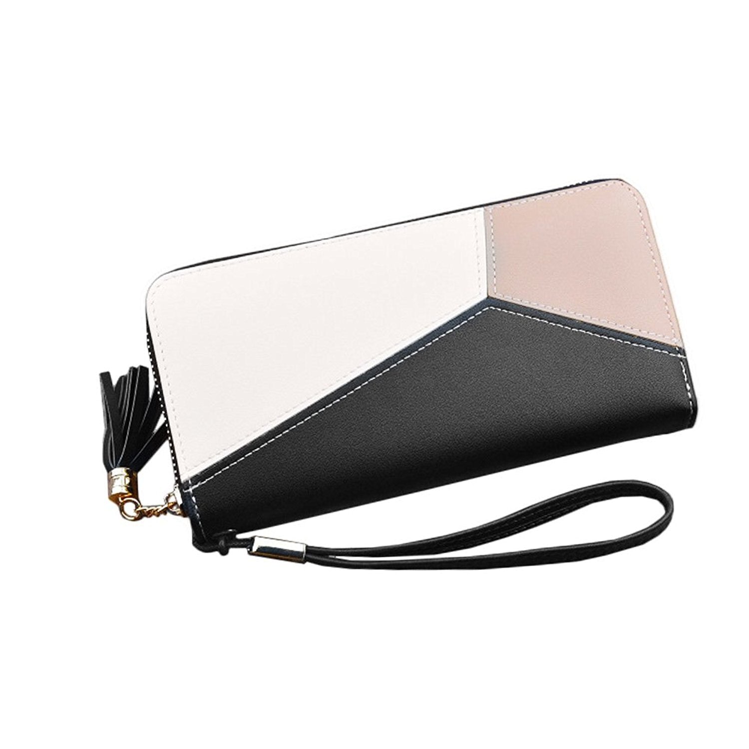 Women's Wallet Long Leather Zipper Ladies Clutch Purse(Black) - ebowsos