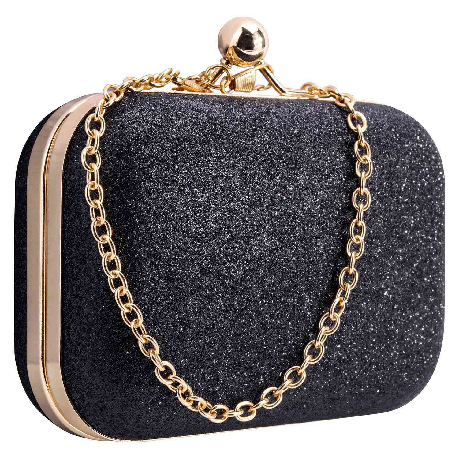 Women's bling evening party handbag Wedding ball clutch bag with chain Mini bag Birthday gift Valentine's Day Black - ebowsos