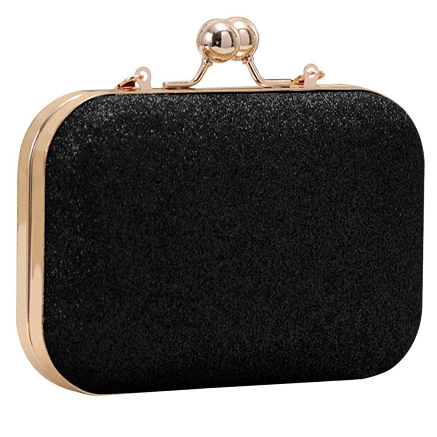 Women's bling evening party handbag Wedding ball clutch bag with chain Mini bag Birthday gift Valentine's Day Black - ebowsos