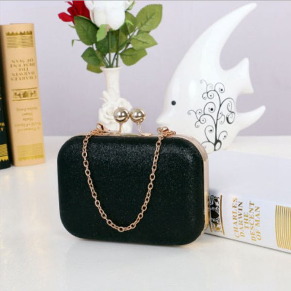 Women's bling evening party handbag Wedding ball clutch bag with chain Mini bag Birthday gift Valentine's Day Black - ebowsos