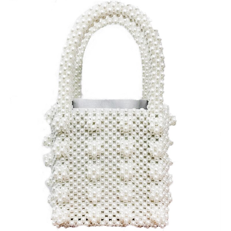 Womens Beaded Handbags Handmade Weave Tote Bags, Transparent - ebowsos