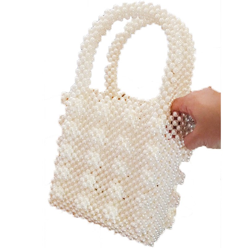 Womens Beaded Handbags Handmade Weave Tote Bags, Transparent - ebowsos