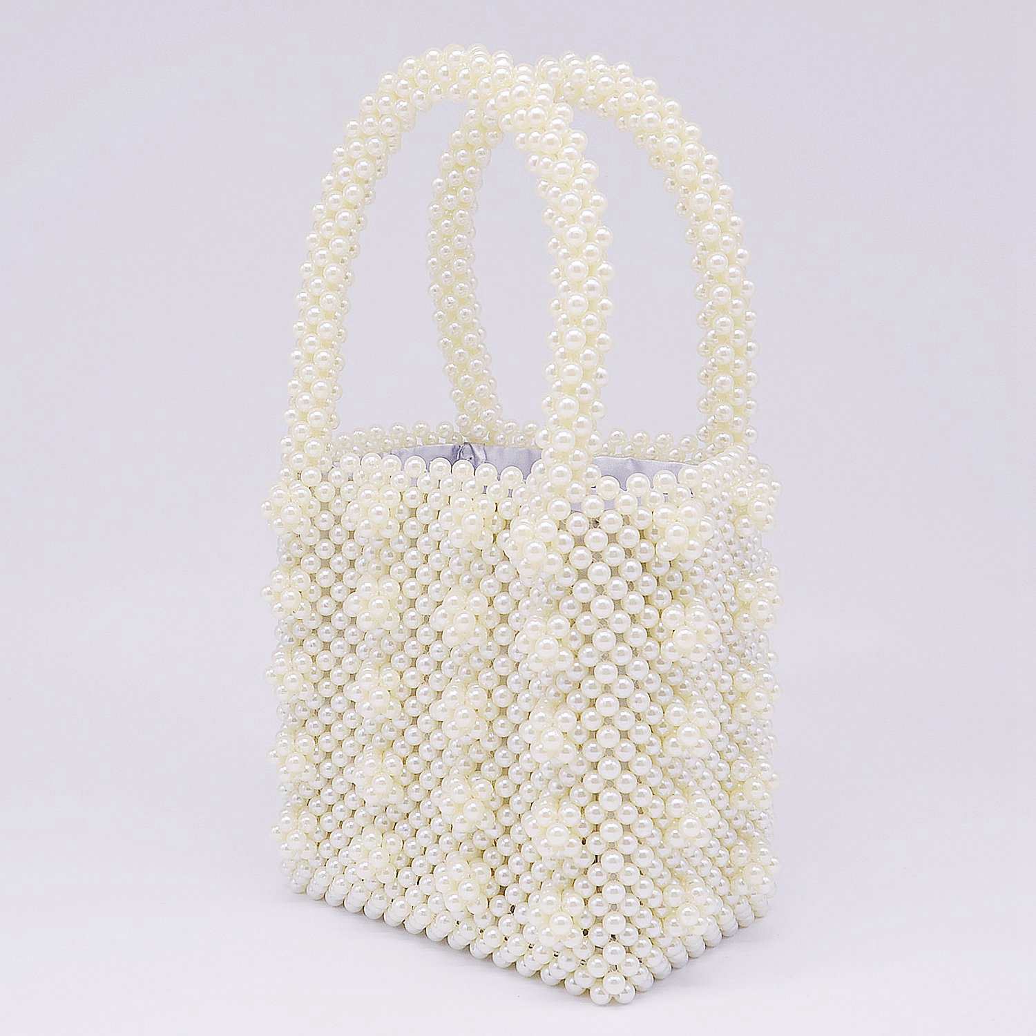 Womens Beaded Handbags Handmade Weave Tote Bags, Transparent - ebowsos