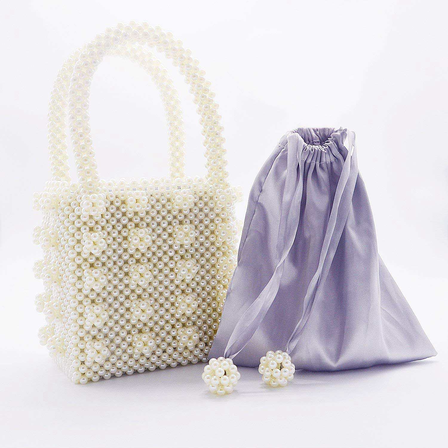 Womens Beaded Handbags Handmade Weave Tote Bags, Transparent - ebowsos