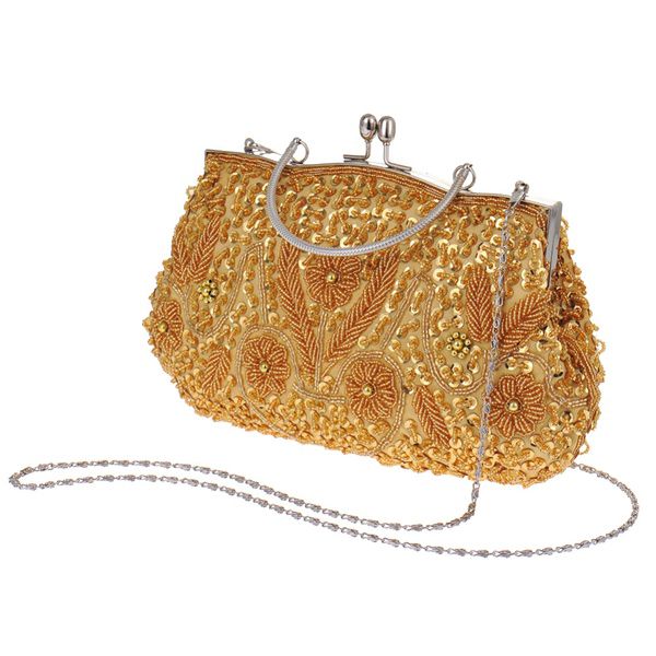 Womens Brand Fashion Polyester Beaded Handbag Wedding Party Prom Clutch Purse Evening Bag for Women Girls - ebowsos