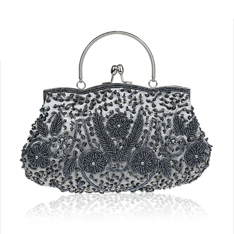 Womens Brand Fashion Polyester Beaded Handbag Wedding Party Prom Clutch Purse Evening Bag for Women Girls - ebowsos