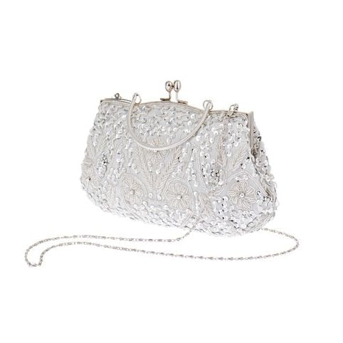 Womens Brand Fashion Polyester Beaded Handbag Wedding Party Prom Clutch Purse Evening Bag for Women Girls - ebowsos