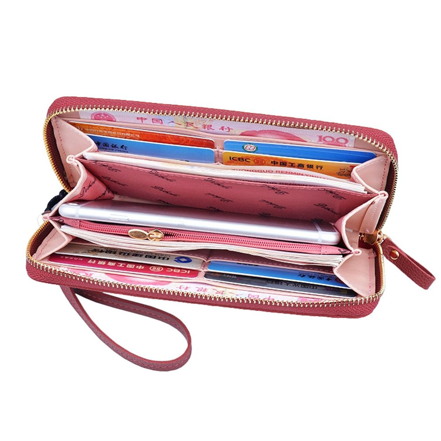 Womens Leather Large Capacity Multi Card Cellphone Holder Organizer Wallets(Red) - ebowsos