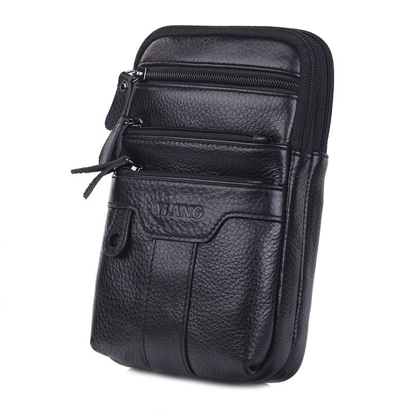 YIANG Men Cell Phone Case Waist Bag CrossBody Belt Pack Casual Purse Multi-Pocket Genuine Leather Small Messenger Shoulde - ebowsos