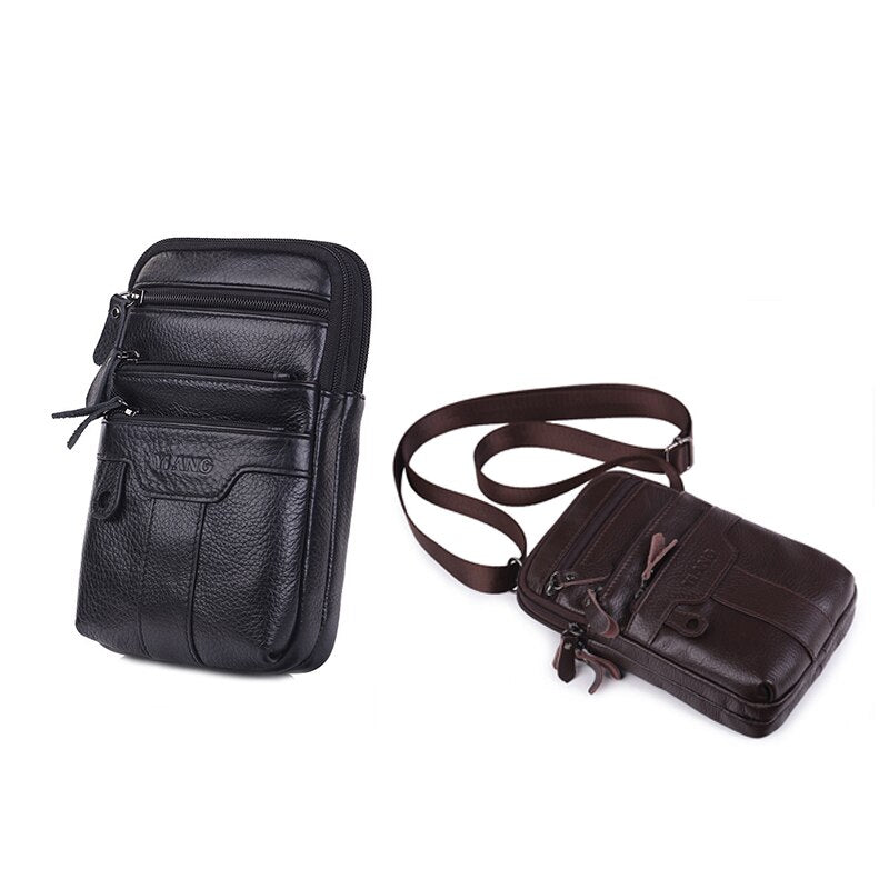 YIANG Men Cell Phone Case Waist Bag CrossBody Belt Pack Casual Purse Multi-Pocket Genuine Leather Small Messenger Shoulde - ebowsos