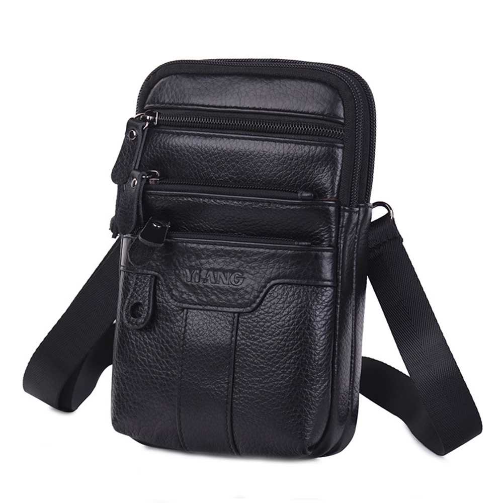 YIANG Men Cell Phone Case Waist Bag CrossBody Belt Pack Casual Purse Multi-Pocket Genuine Leather Small Messenger Shoulde - ebowsos