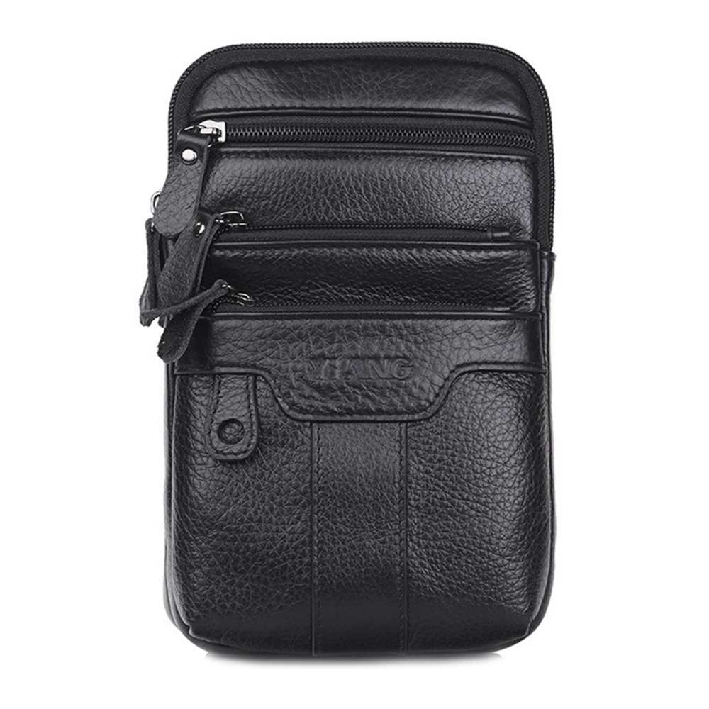 YIANG Men Cell Phone Case Waist Bag CrossBody Belt Pack Casual Purse Multi-Pocket Genuine Leather Small Messenger Shoulde - ebowsos