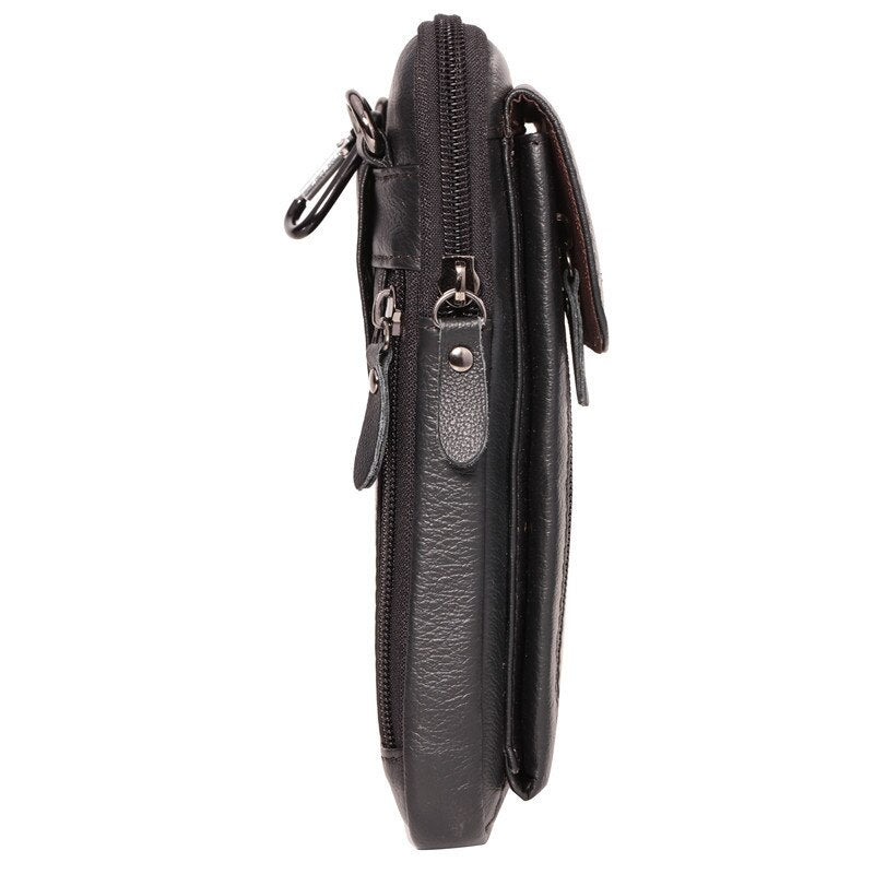 YIANG Men Fanny Waist Hook Pack Small Messenger Shoulder Bags Genuine Leather Cell Mobile Phone Case Pack Cross Body Belt - ebowsos