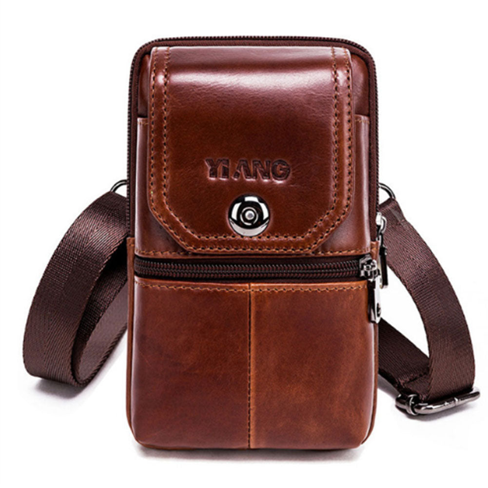 Yiang Genuine Leather Mini Shoulder Messenger Bag Men'S Waist Belt Pack Hip Bum Purse Cell/Mobile Phone Case(Model 5) - ebowsos