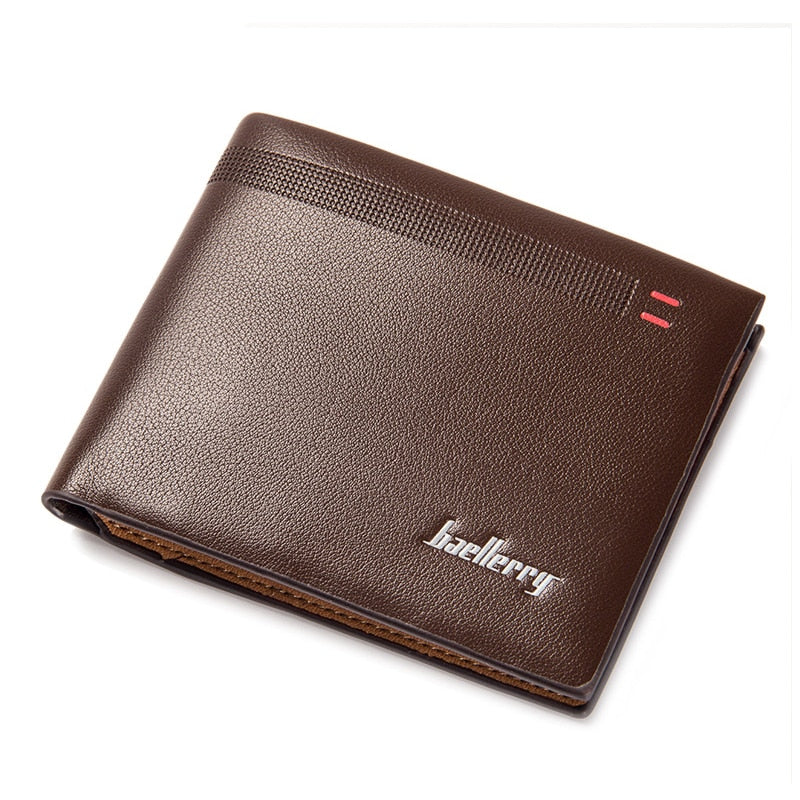 baellerry 1x PU leather Men's cross-cutting line pattern 2 fold money Wallet 12*9.5*1.5cm, Black - ebowsos