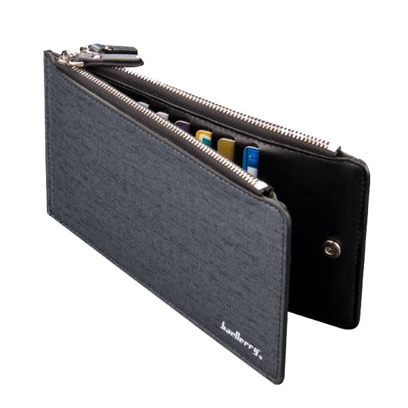 baellerry 1x PU leather Men's long section of ultra-thin plain zipper multi-card wallet - ebowsos