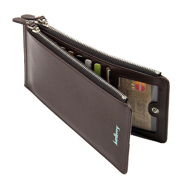 baellerry 1x PU leather Men's long section of ultra-thin plain zipper multi-card wallet - ebowsos