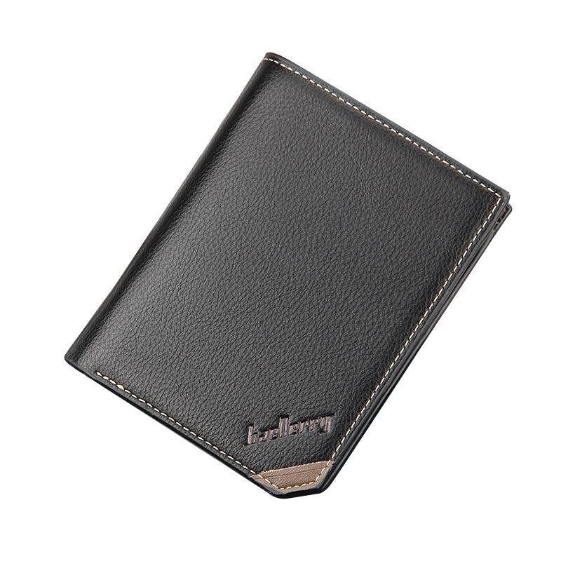 baellerry 1x black PU leather men's cross section 2 fold money wallet wallet size about: 12.5 * 10 * 1.5cm - ebowsos