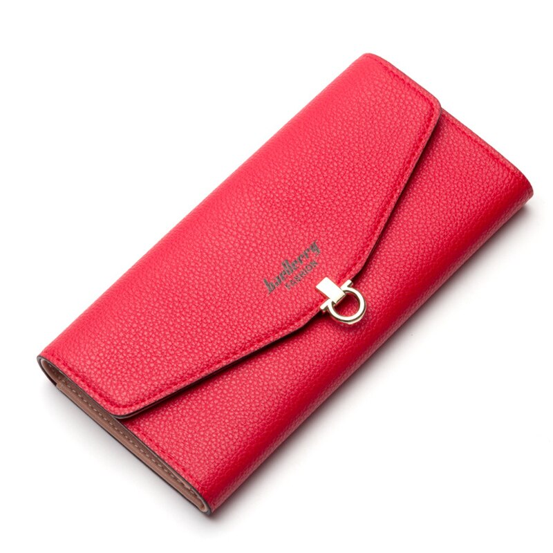 baellerry PU leather women long paragraph fashion simple fold wrinkles buckle two fold envelope wallet wallet bag 19.3*10 - ebowsos