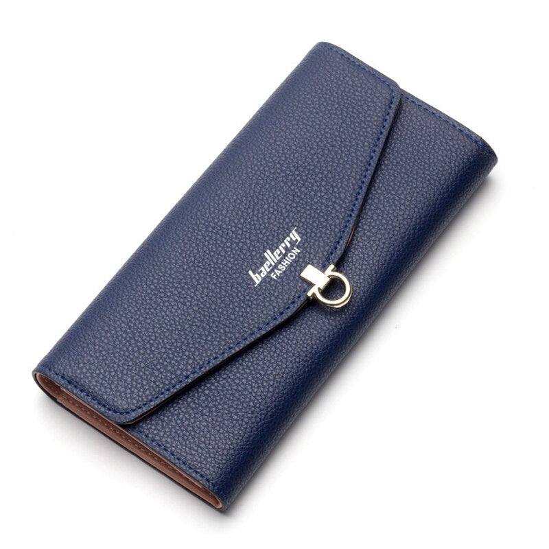 baellerry PU leather women long paragraph fashion simple fold wrinkles buckle two fold envelope wallet wallet bag 19.3*10 - ebowsos