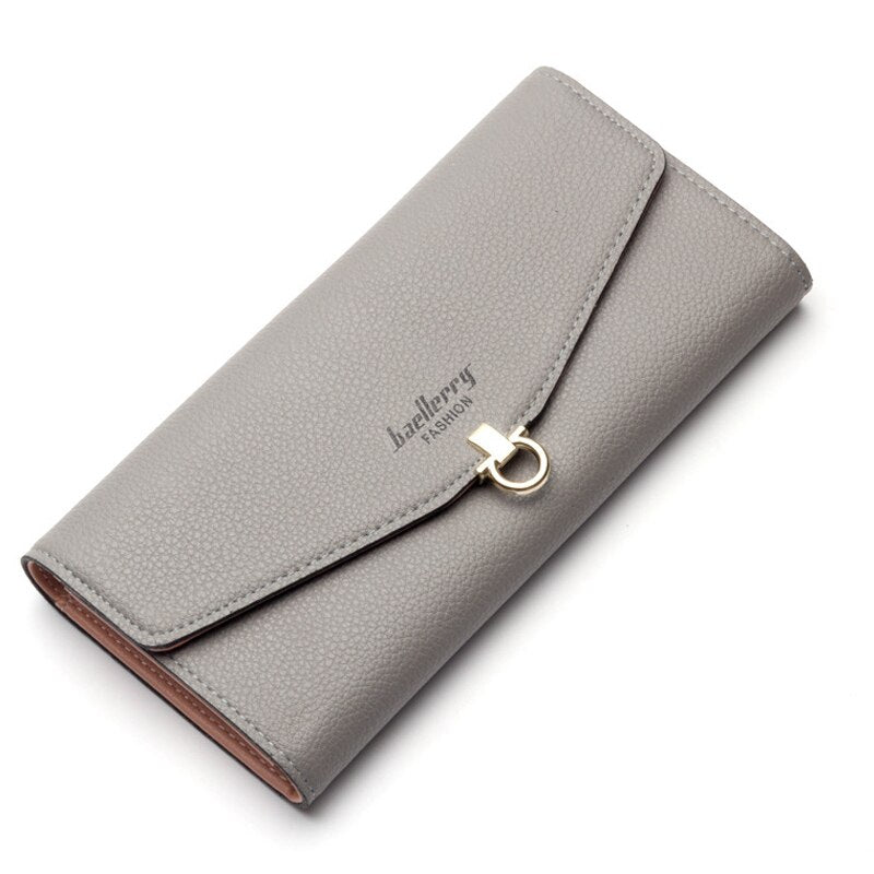 baellerry PU leather women long paragraph fashion simple fold wrinkles buckle two fold envelope wallet wallet bag 19.3*10 - ebowsos