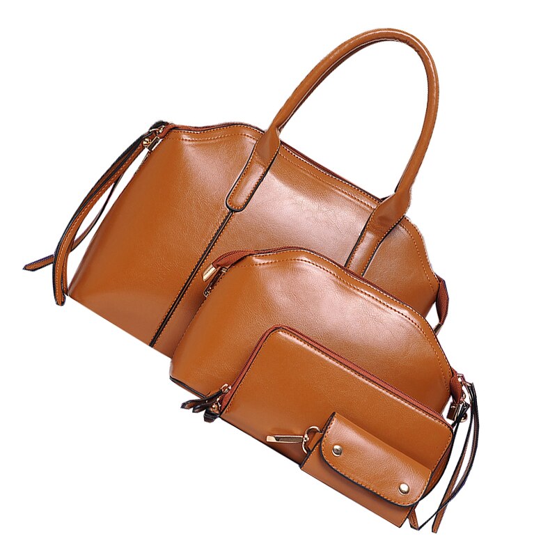 fashion Ms. retro oil wax leather bag portable diagonal package shoulder bag mother and child - ebowsos