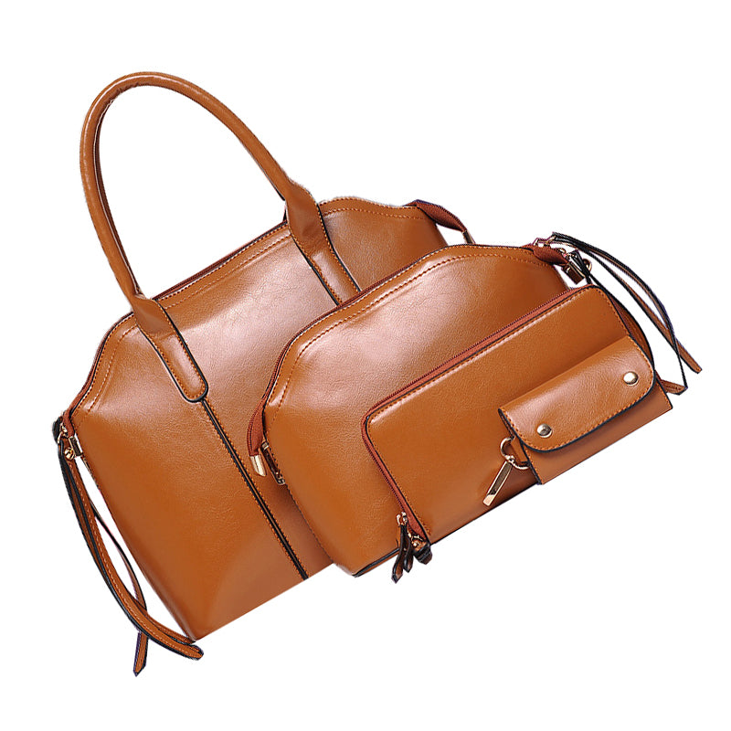 fashion Ms. retro oil wax leather bag portable diagonal package shoulder bag mother and child - ebowsos