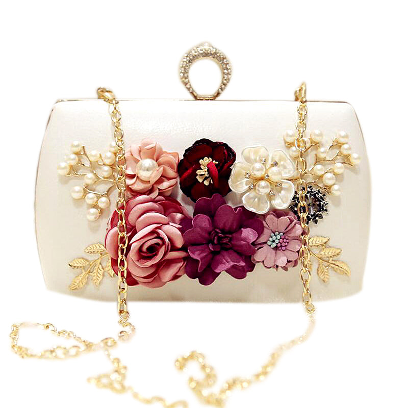 high quality luxury handmade flowers evening bags brand dinner clutch purse with chain flower banquet bags - ebowsos