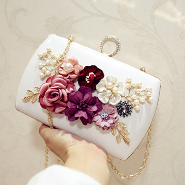 high quality luxury handmade flowers evening bags brand dinner clutch purse with chain flower banquet bags - ebowsos