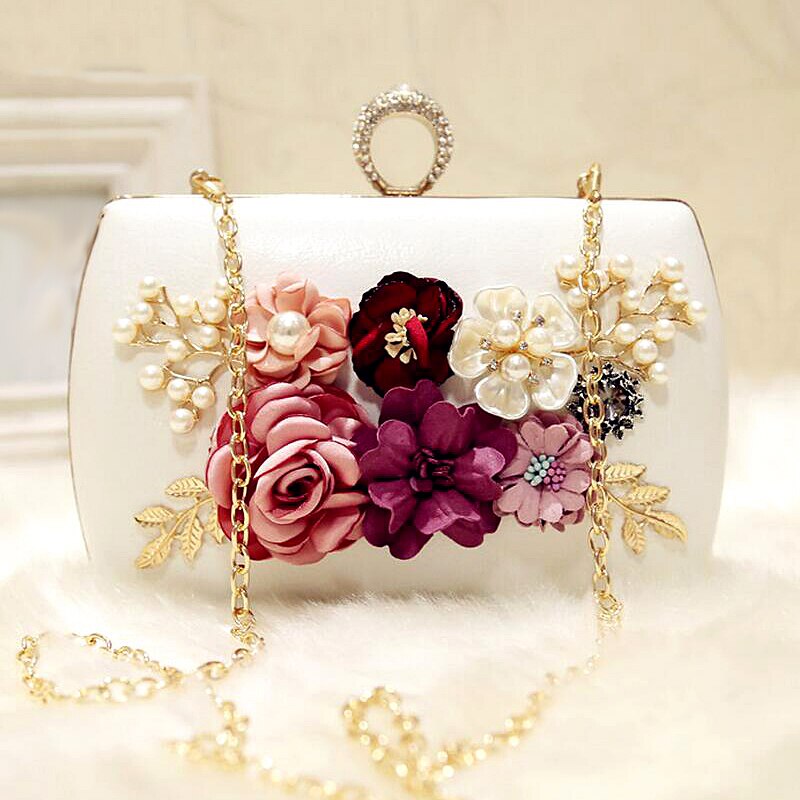 high quality luxury handmade flowers evening bags brand dinner clutch purse with chain flower banquet bags - ebowsos