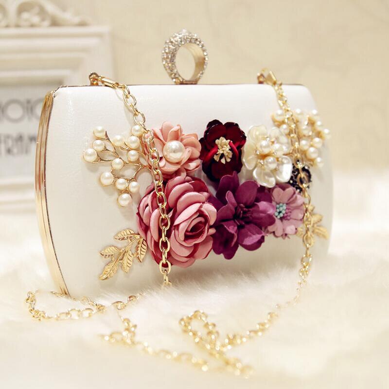 high quality luxury handmade flowers evening bags brand dinner clutch purse with chain flower banquet bags - ebowsos