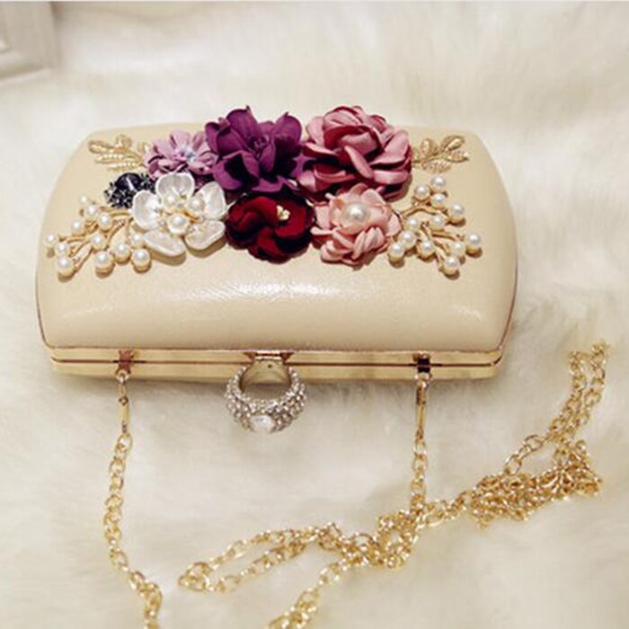 high quality luxury handmade flowers evening bags brand dinner clutch purse with chain flower banquet bags - ebowsos